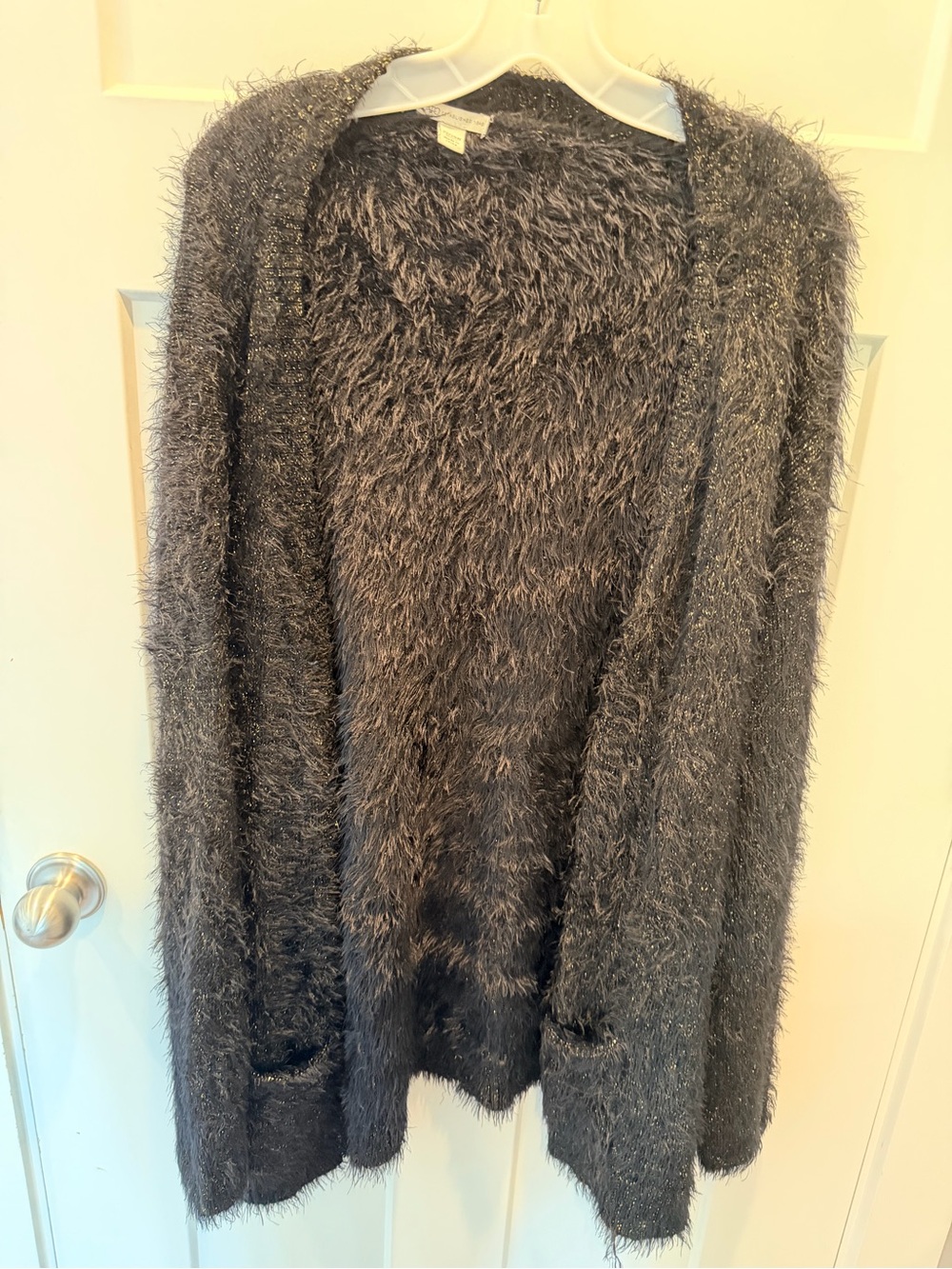 Cato Black Eyelash Knit Open Front Cardigan Sweater 22/24W